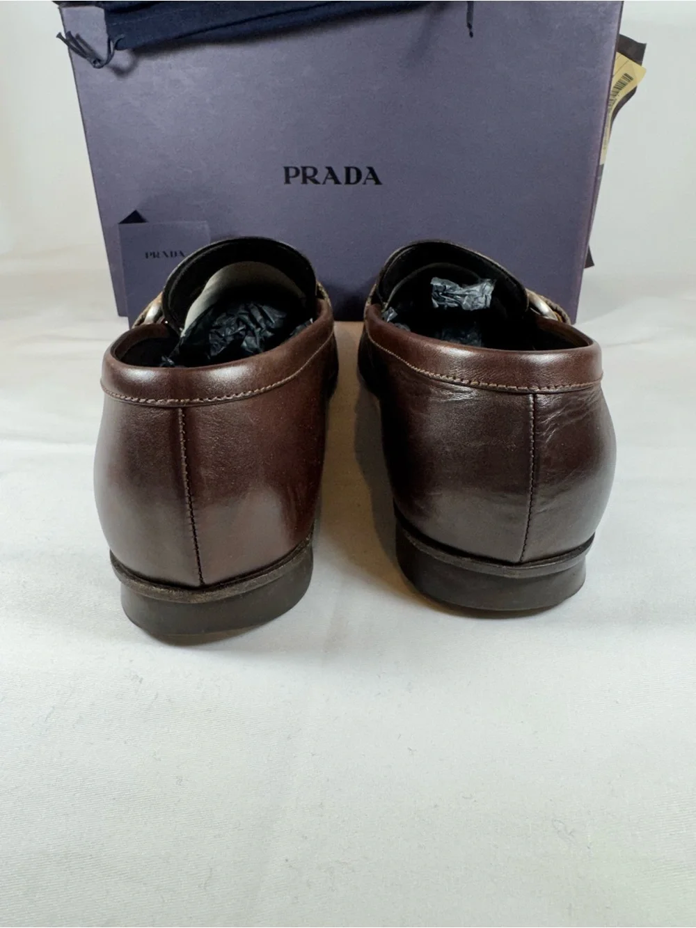 Prada Men’s Dark Brown Leather Monk Strap Buckle Loafers Woven Buckle Size 9